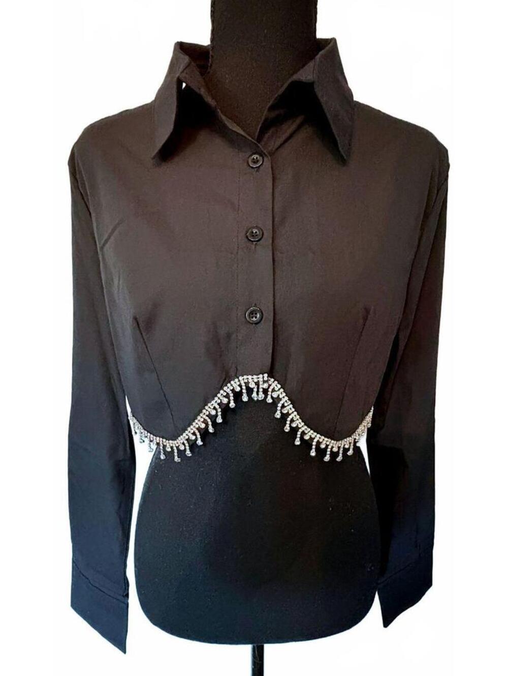 NWT Cropped Rhinestone Blouse, Size M